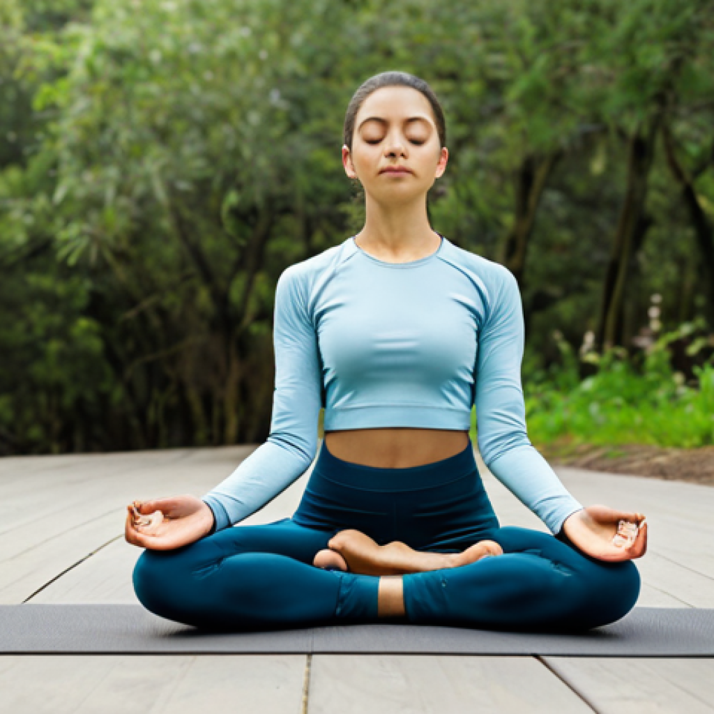 **
A person practicing yoga (specifically pranayama breathing exercises) in a clean, natural setting. The person is fully clothed in modest athletic wear. Focus on peacefulness and well-being. Family-friendly, professional quality, correct proportions, natural pose, safe for work, appropriate attire.