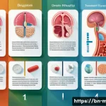 약리학 개론 - A detailed medical illustration showing the process of drug absorption and distribution in the human...