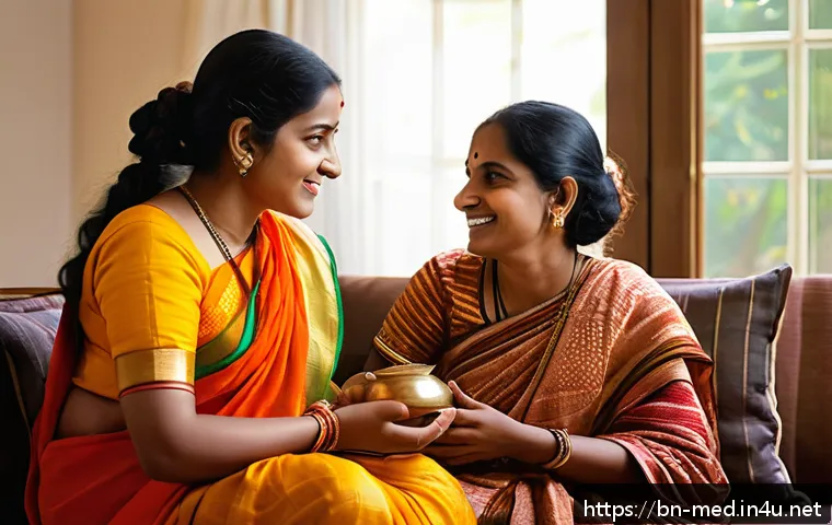 소아 정신질환 - A tender scene showing a Bengali family in a cozy living room, a mother and father warmly listening ...