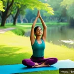심리치료 기법 - A serene morning scene featuring a Bengali woman in modest activewear performing yoga or stretching ...