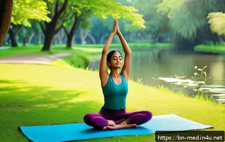 심리치료 기법 - A serene morning scene featuring a Bengali woman in modest activewear performing yoga or stretching ...