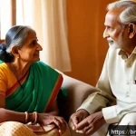 신경퇴행성 질환 - A serene Bengali family scene set in a cozy, sunlit living room, featuring an elderly Bengali man an...